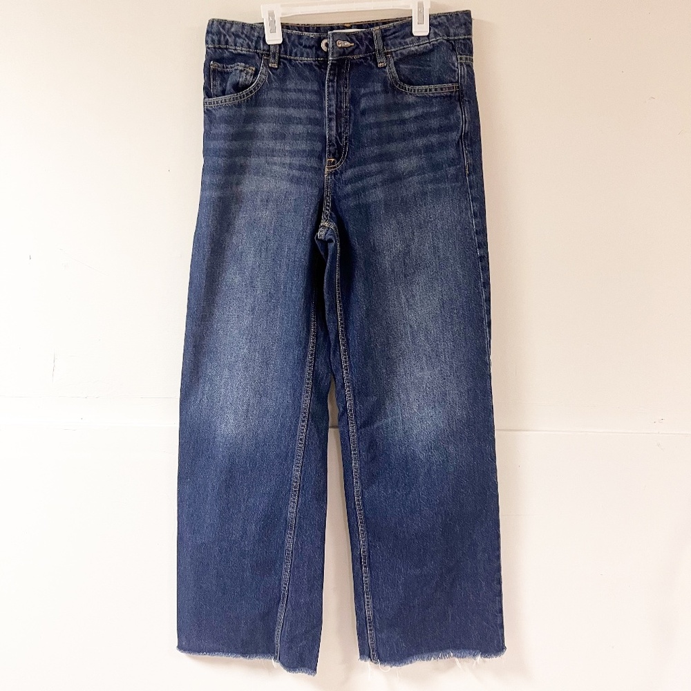 MANGO Wide Leg Jeans Casual Denim Raw Hem Women Size 8